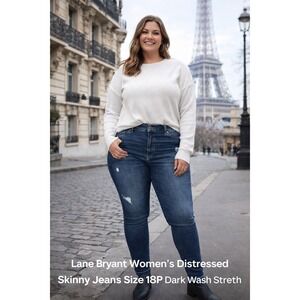 Lane Bryant Women's Distressed Skinny Jeans Size 18P Dark Wash Stretch NWOT